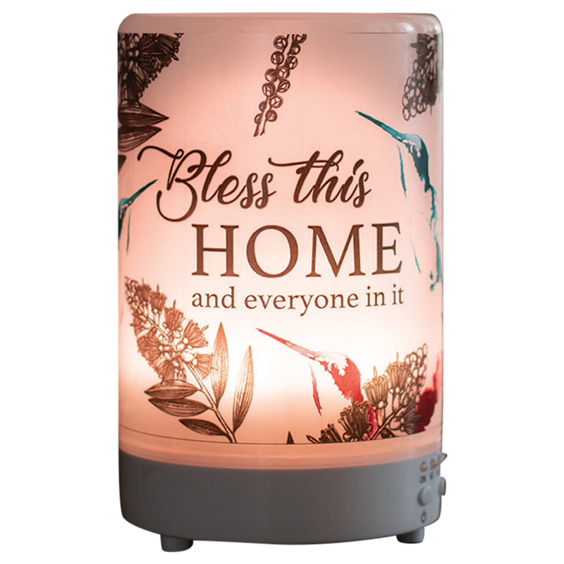 Bless This Home Inspirational 8 Colored LED Light 5.75 x 3.5 Frosted Glass Essential Oil Diffuser