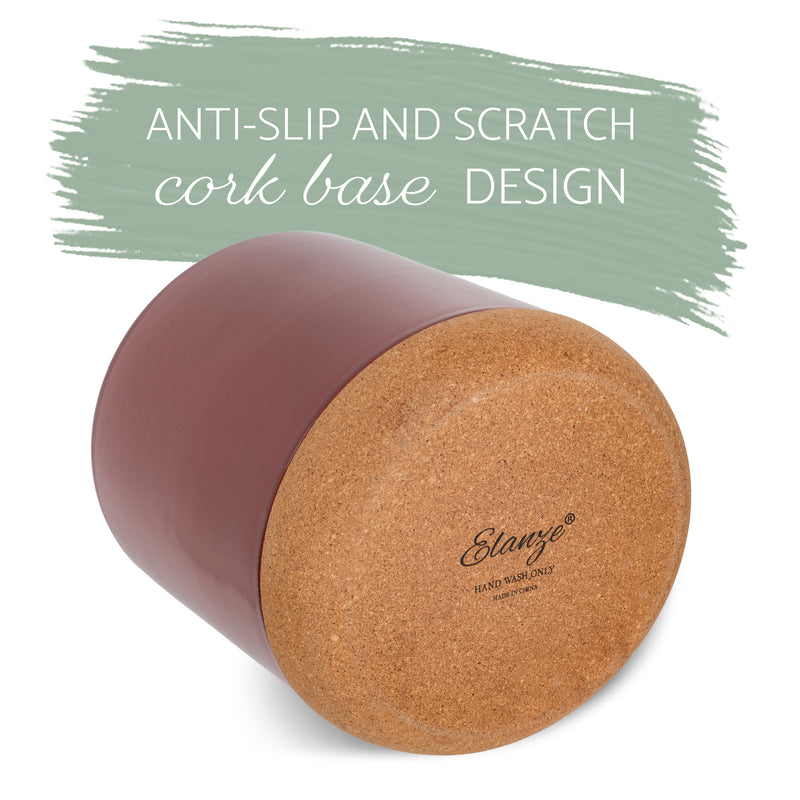 Glossy X-Large Ceramic Stoneware Cork Bottom Kitchen Utensil Holder, Red