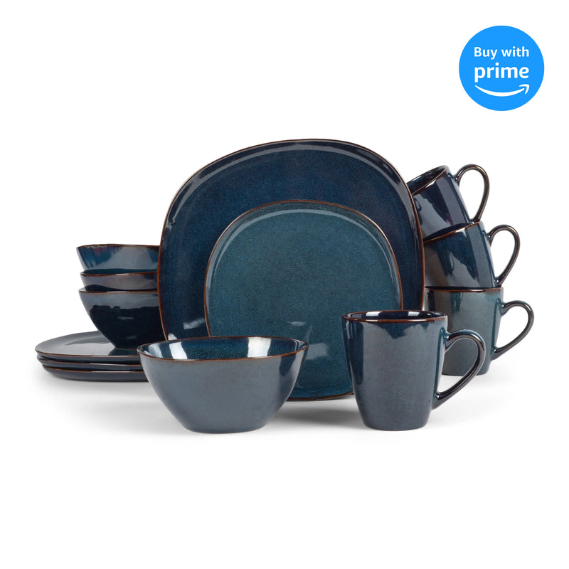 Elanze Designs Modern Chic Smooth Ceramic Stoneware Dinnerware 16 Piece Set - Service for 4, Navy Blue