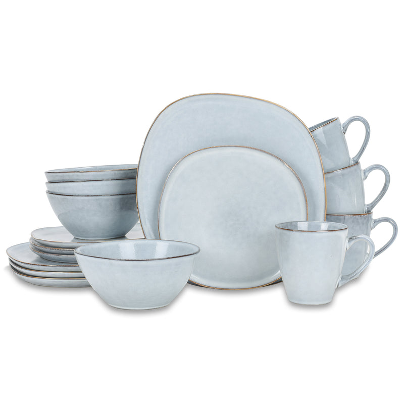 Elanze Designs Modern Chic Smooth Ceramic Stoneware Dinnerware 16 Piece Set - Service for 4, Ice Blue