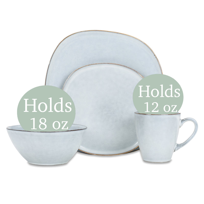 Elanze Designs Modern Chic Smooth Ceramic Stoneware Dinnerware 16 Piece Set - Service for 4, Ice Blue