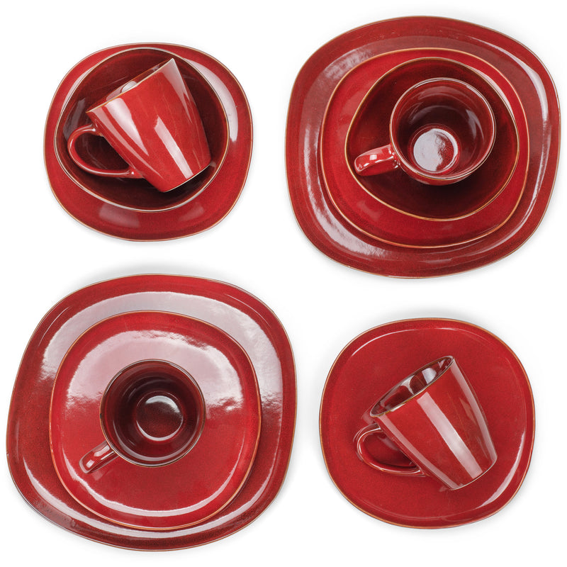 Elanze Designs Modern Chic Smooth Ceramic Stoneware Dinnerware 16 Piece Set - Service for 4, Deep Crimson Red