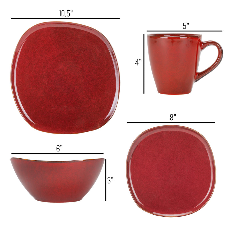 Elanze Designs Modern Chic Smooth Ceramic Stoneware Dinnerware 16 Piece Set - Service for 4, Deep Crimson Red