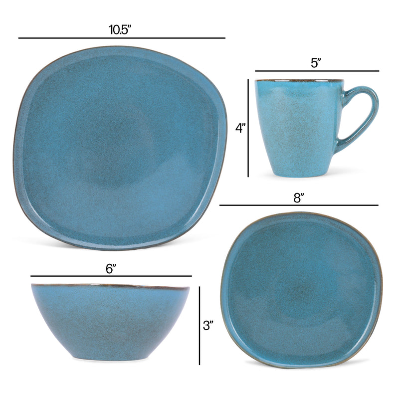 Elanze Designs Modern Chic Smooth Ceramic Stoneware Dinnerware 16 Piece Set - Service for 4, Turquoise