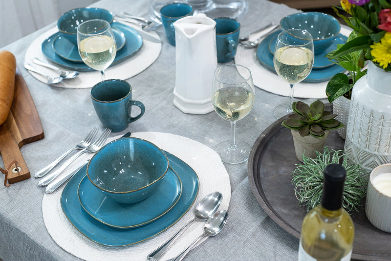 Elanze Designs Modern Chic Smooth Ceramic Stoneware Dinnerware 16 Piece Set - Service for 4, Turquoise