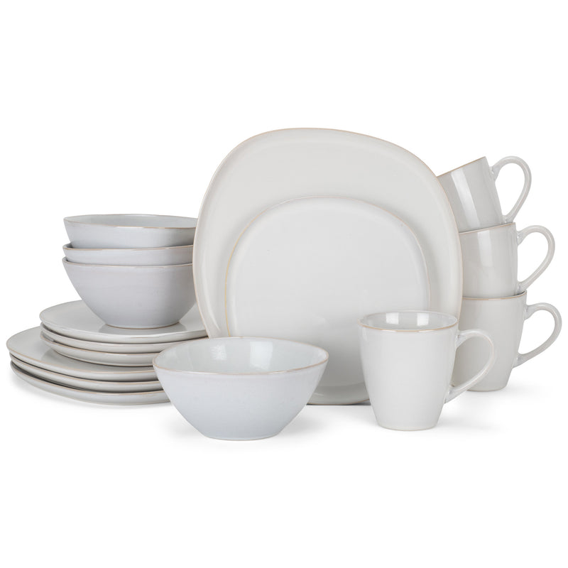 Elanze Designs Modern Chic Smooth Ceramic Stoneware Dinnerware 16 Piece Set - Service for 4, White