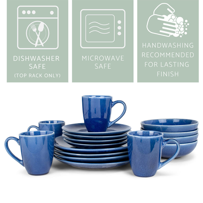 Elanze Designs Reactive Ceramic Dinnerware 16 Piece Set - Service for 4, Blue