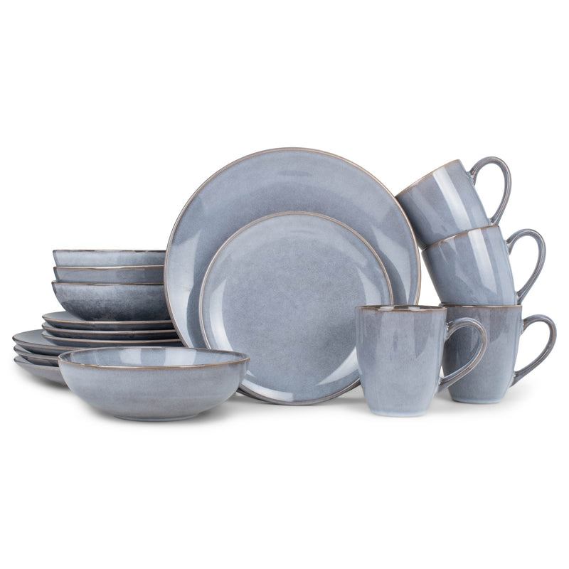 Elanze Designs Reactive Ceramic Dinnerware 16 Piece Set - Service for 4, Grey