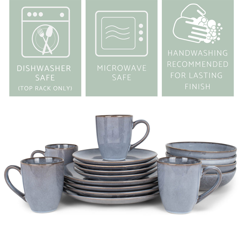Elanze Designs Reactive Ceramic Dinnerware 16 Piece Set - Service for 4, Grey
