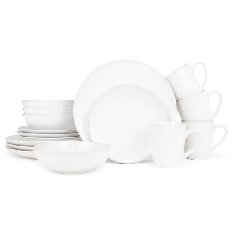 Elanze Designs Reactive Ceramic Dinnerware 16 Piece Set - Service for 4, White