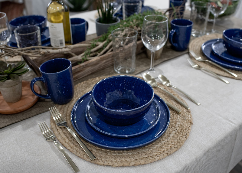 Elanze Designs Shiny Speckled Ceramic Dinnerware 16 Piece Set - Service for 4, Blue
