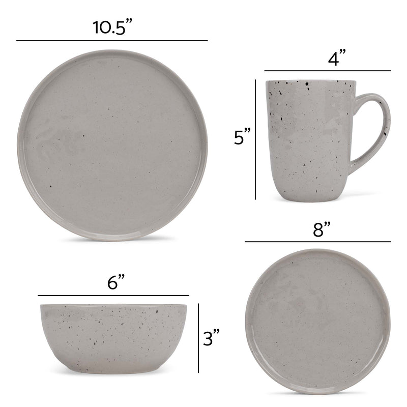 Elanze Designs Shiny Speckled Ceramic Dinnerware 16 Piece Set - Service for 4, Grey