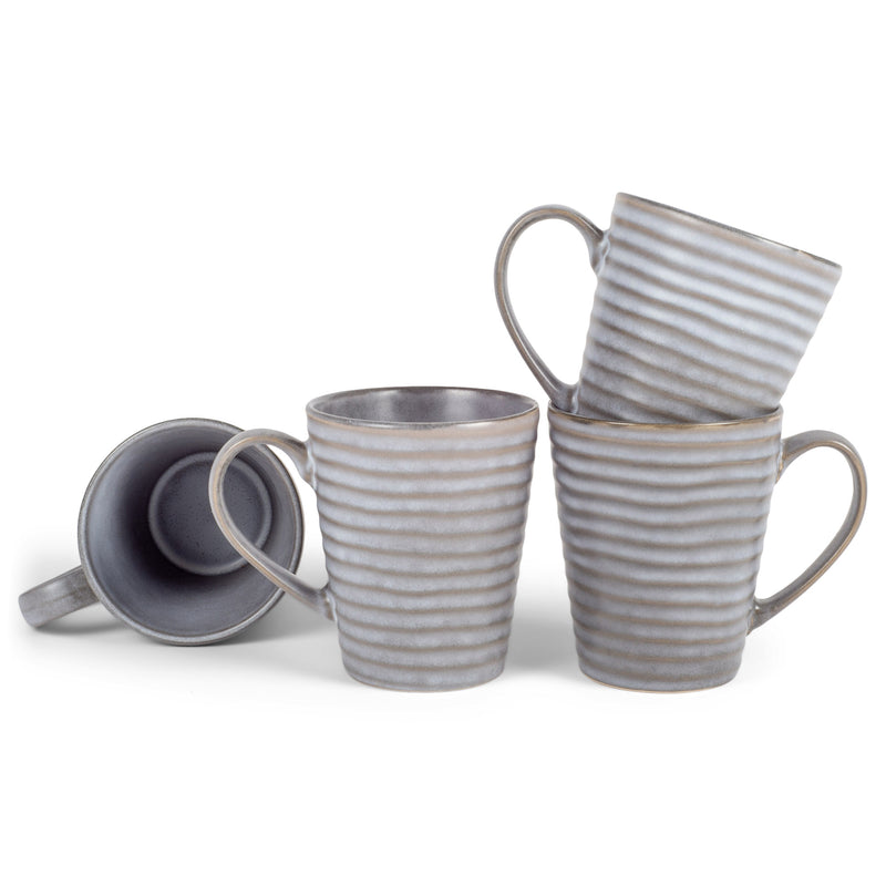 Modern Chic Ribbed Ceramic Stoneware Dinnerware Mugs Set of 4 - Slate Grey