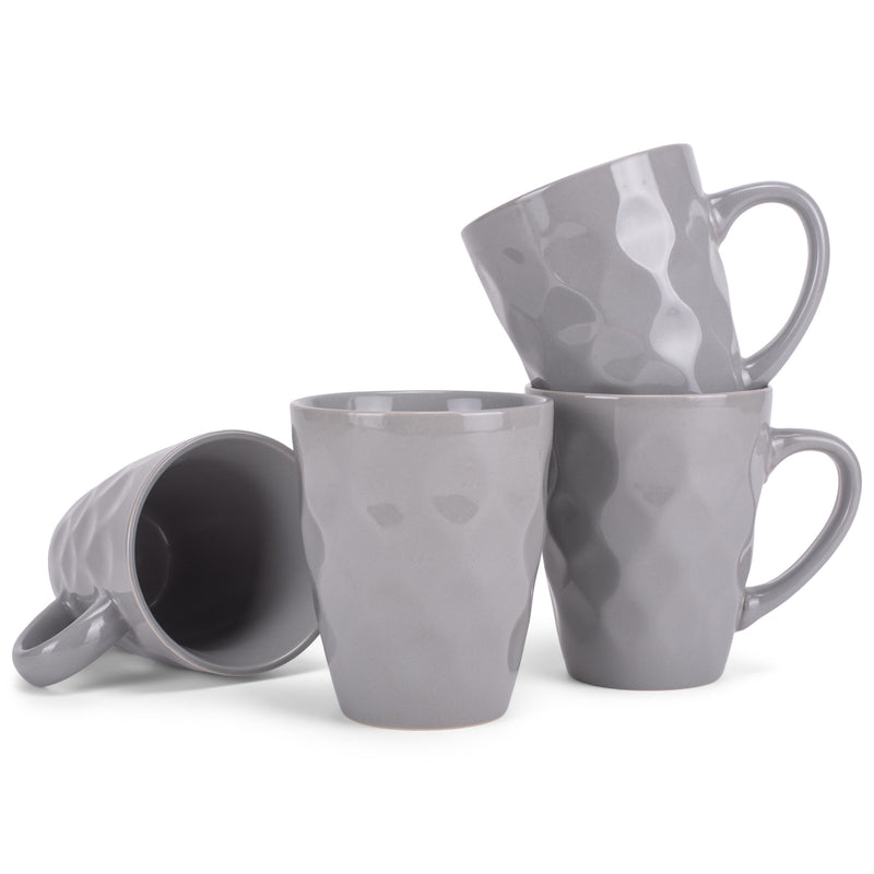 Blue Grey 12 Ounce Dimpled Glossy Ceramic Set of 4 Mug Set