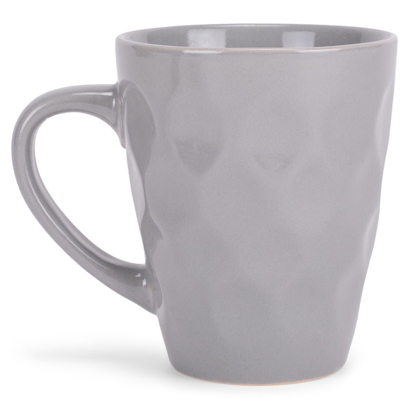 Blue Grey 12 Ounce Dimpled Glossy Ceramic Set of 4 Mug Set