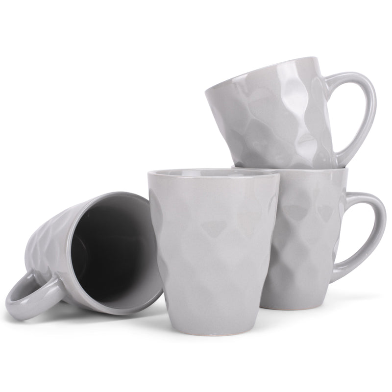 Grey 12 Ounce Dimpled Glossy Ceramic Set of 4 Mug Set