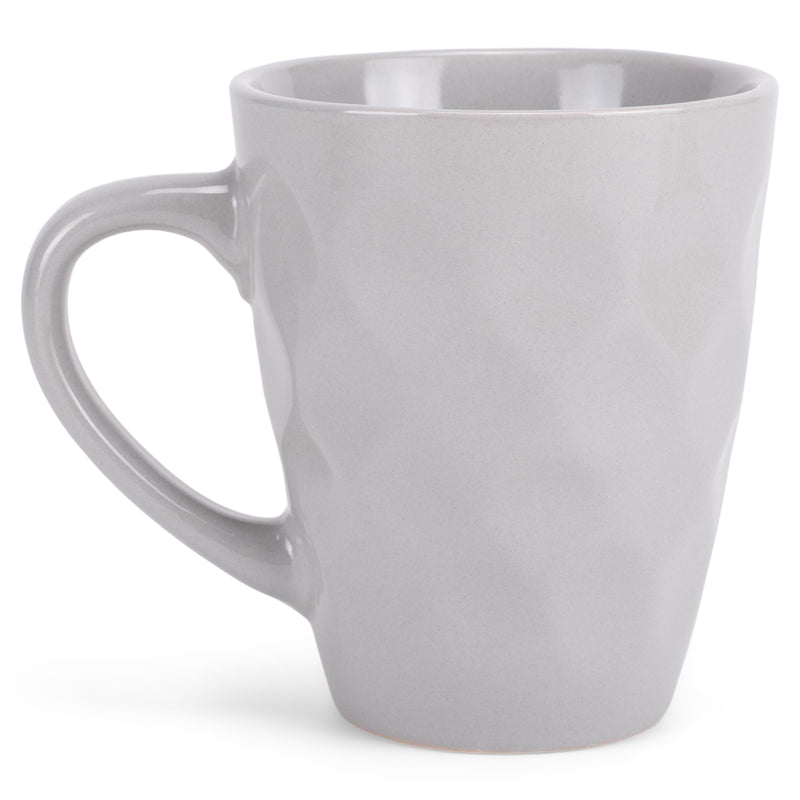 Grey 12 Ounce Dimpled Glossy Ceramic Set of 4 Mug Set