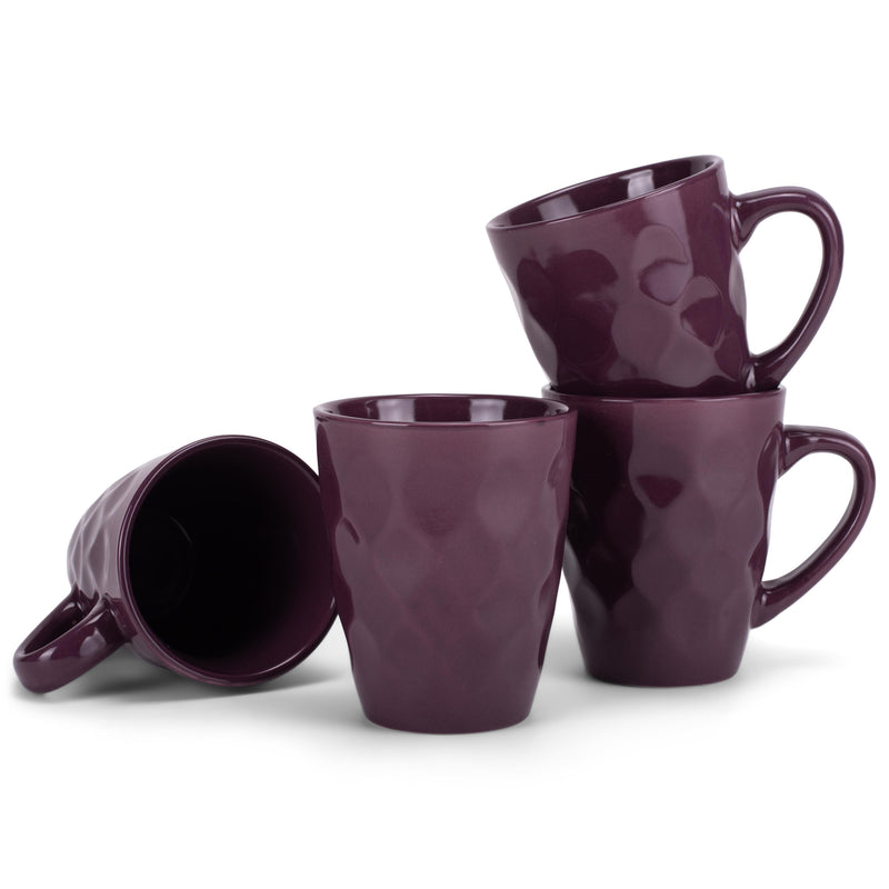 Purple 12 Ounce Dimpled Glossy Ceramic Set of 4 Mug Set