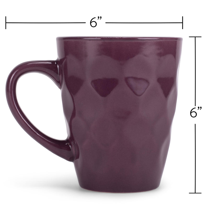 Purple 12 Ounce Dimpled Glossy Ceramic Set of 4 Mug Set