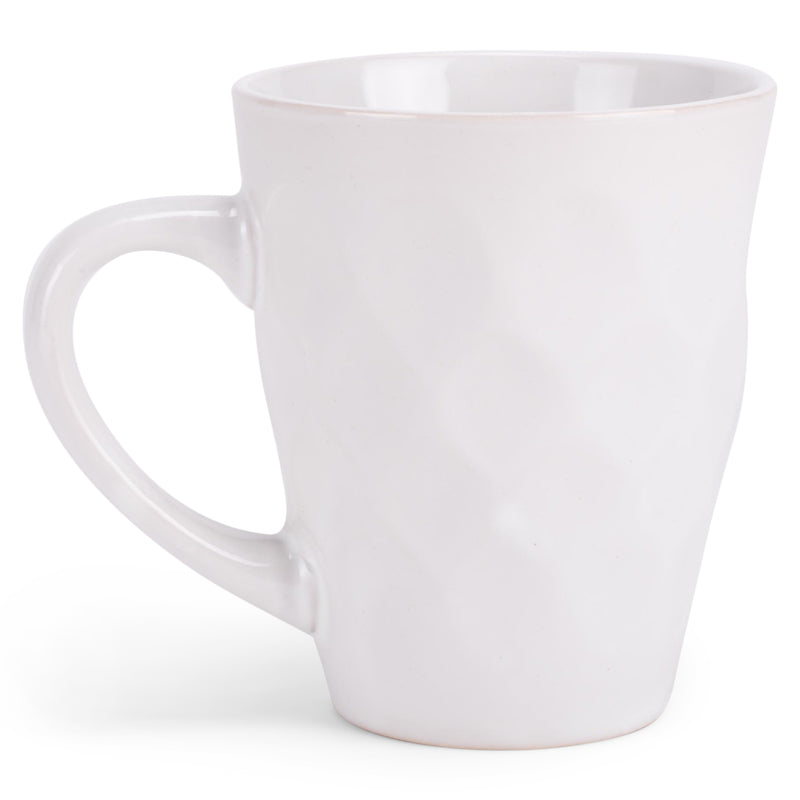 White 12 Ounce Dimpled Glossy Ceramic Set of 4 Mug Set Set