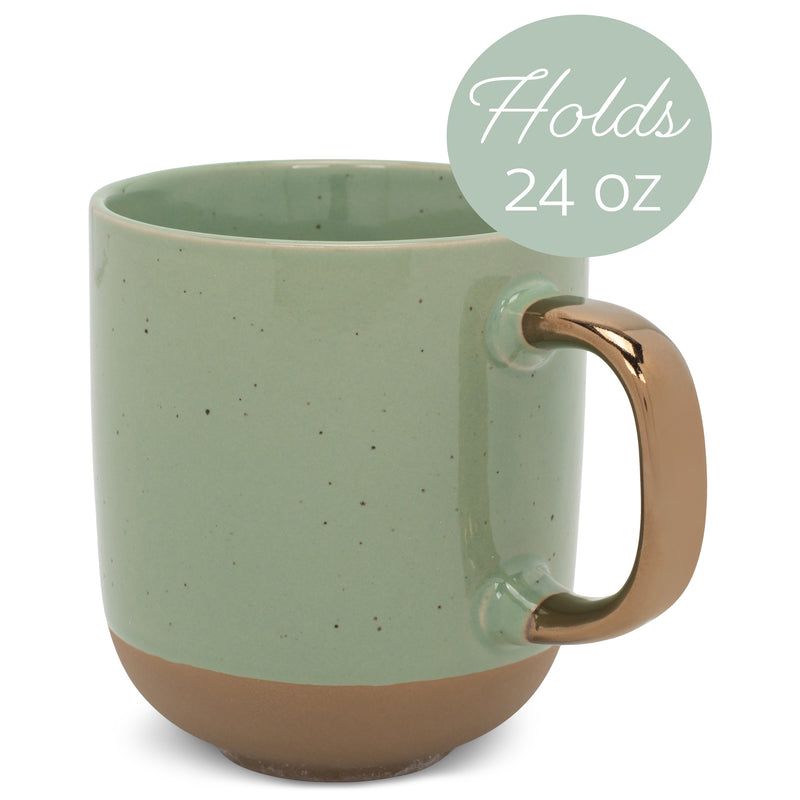 Elanze Designs Speckled 16 ounce Ceramic Mugs With Metallic Handle Set of 4, Green