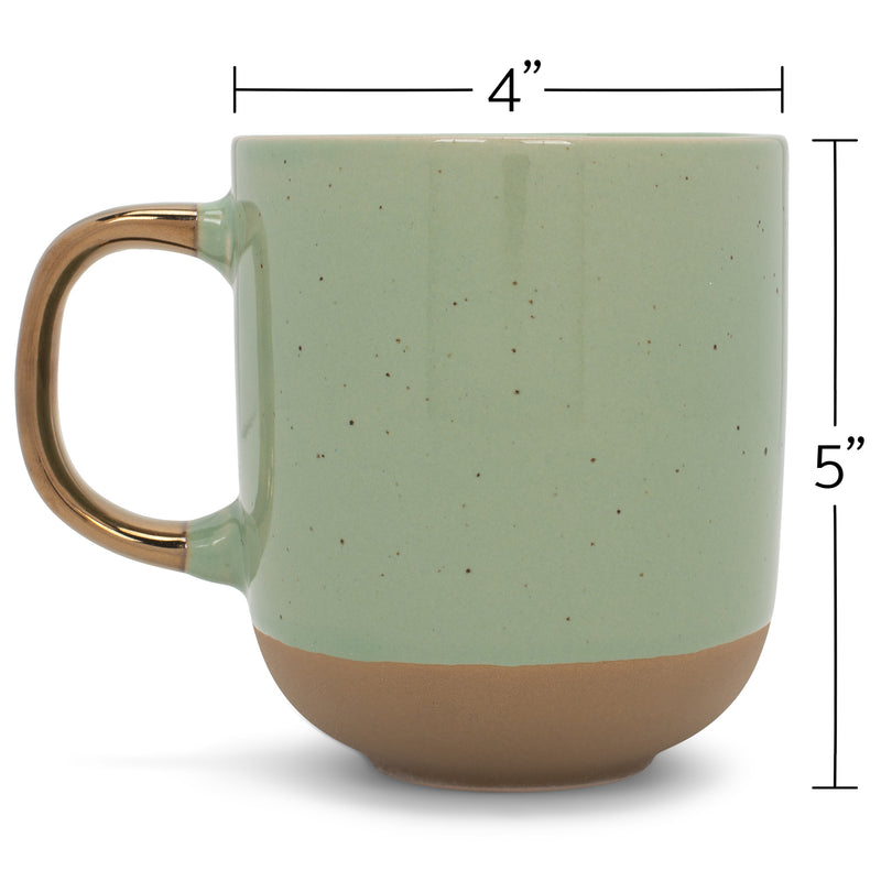 Elanze Designs Speckled 16 ounce Ceramic Mugs With Metallic Handle Set of 4, Green