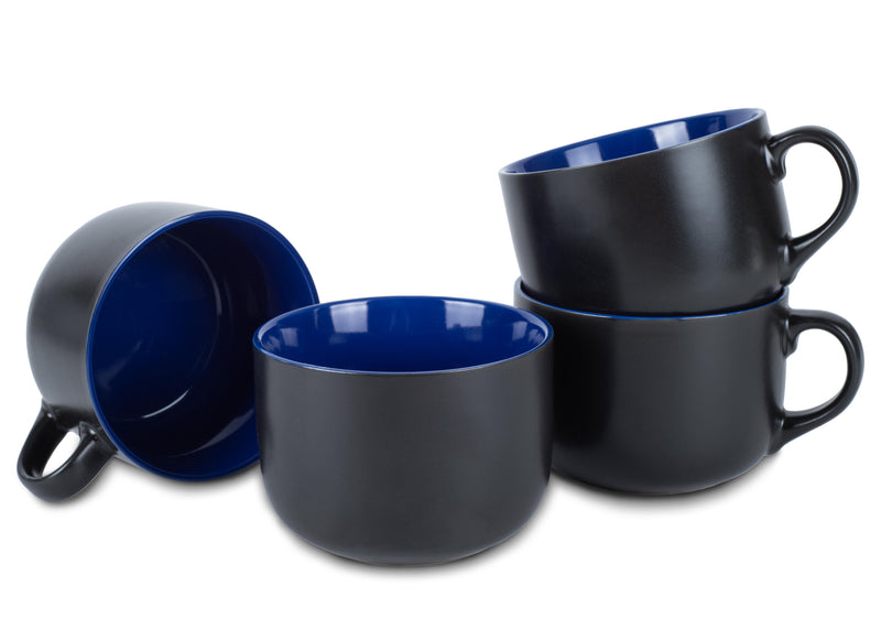 Elanze Designs Large Color Pop 24 ounce Ceramic Jumbo Soup Mugs Set of 4, Cobalt Blue