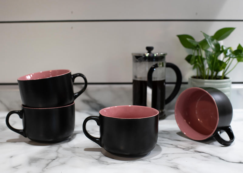 Elanze Designs Large Color Pop 24 ounce Ceramic Jumbo Soup Mugs Set of 4, Pink