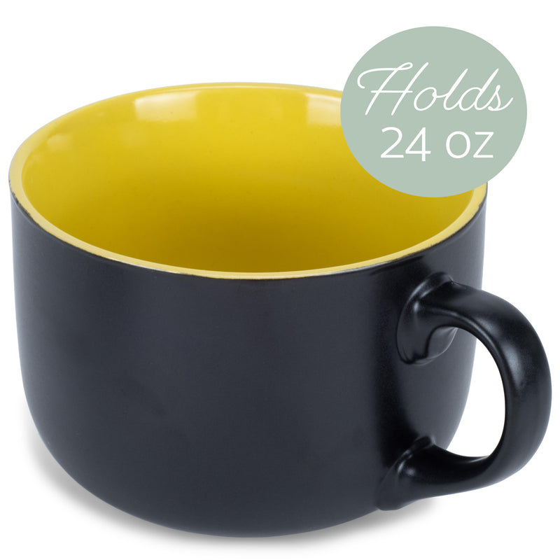 Elanze Designs Large Color Pop 24 ounce Ceramic Jumbo Soup Mugs Set of 4, Red Orange Yellow Pink