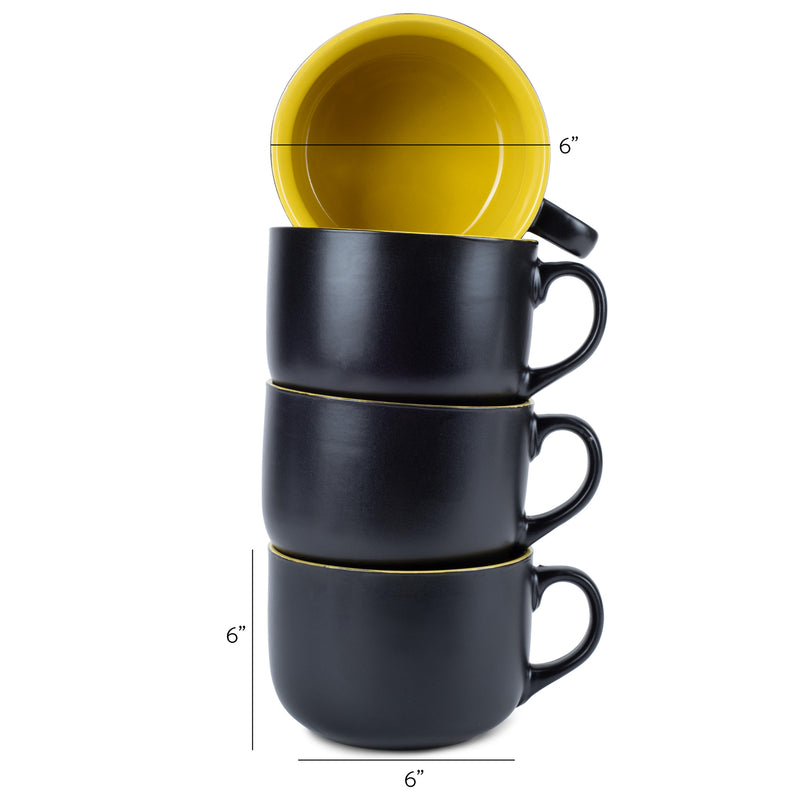Elanze Designs Large Color Pop 24 ounce Ceramic Jumbo Soup Mugs Set of 4, Yellow