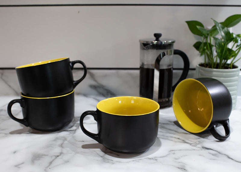 Elanze Designs Large Color Pop 24 ounce Ceramic Jumbo Soup Mugs Set of 4, Yellow
