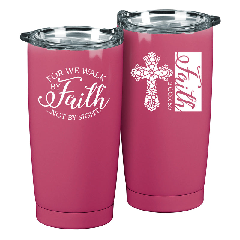 Walk By Faith Pink 10 x 3 x 3 Stainless Steel 20 Ounce Travel Mug With Lid