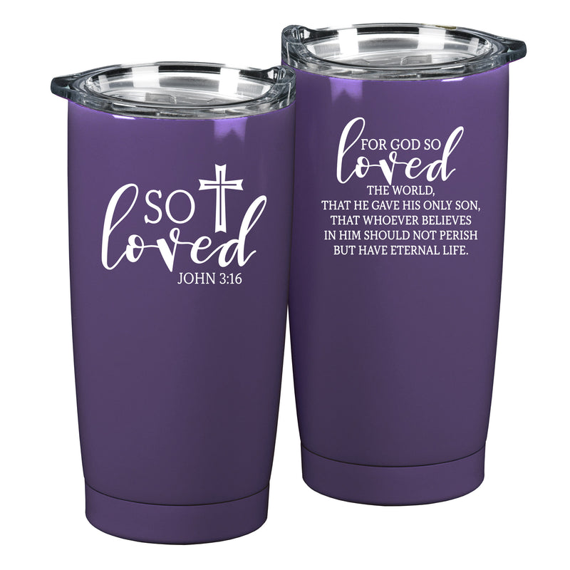 For God So Loved Violet  10 x 3 x 3 Stainless Steel 20 Ounce Travel Mug With Lid
