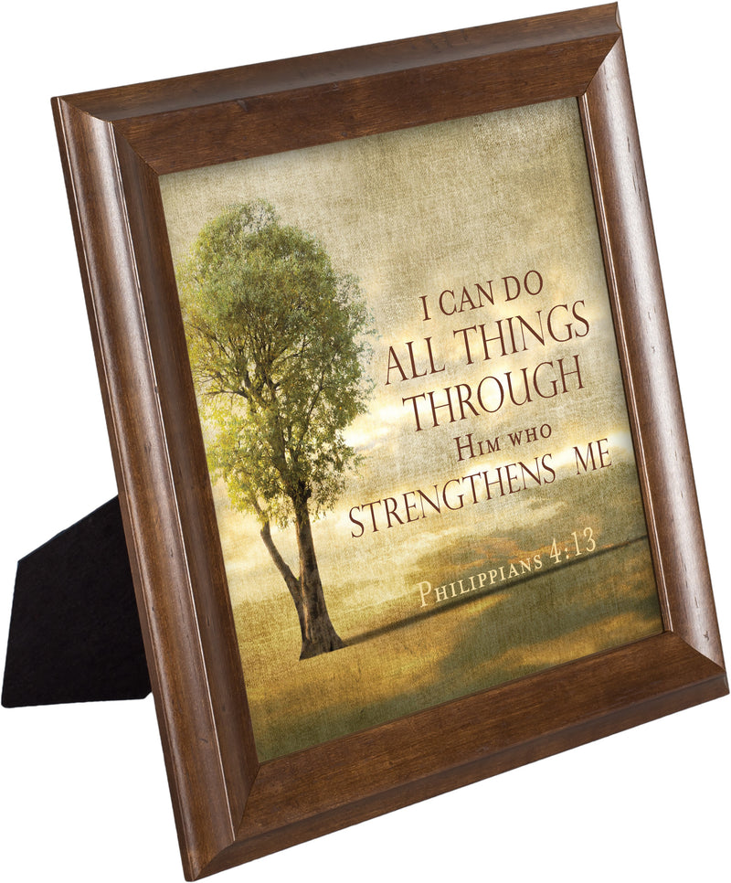 Him Who Strengthens Me Tree on a Hill Wood Finish 12 x 12 Framed Art Wall Plaque