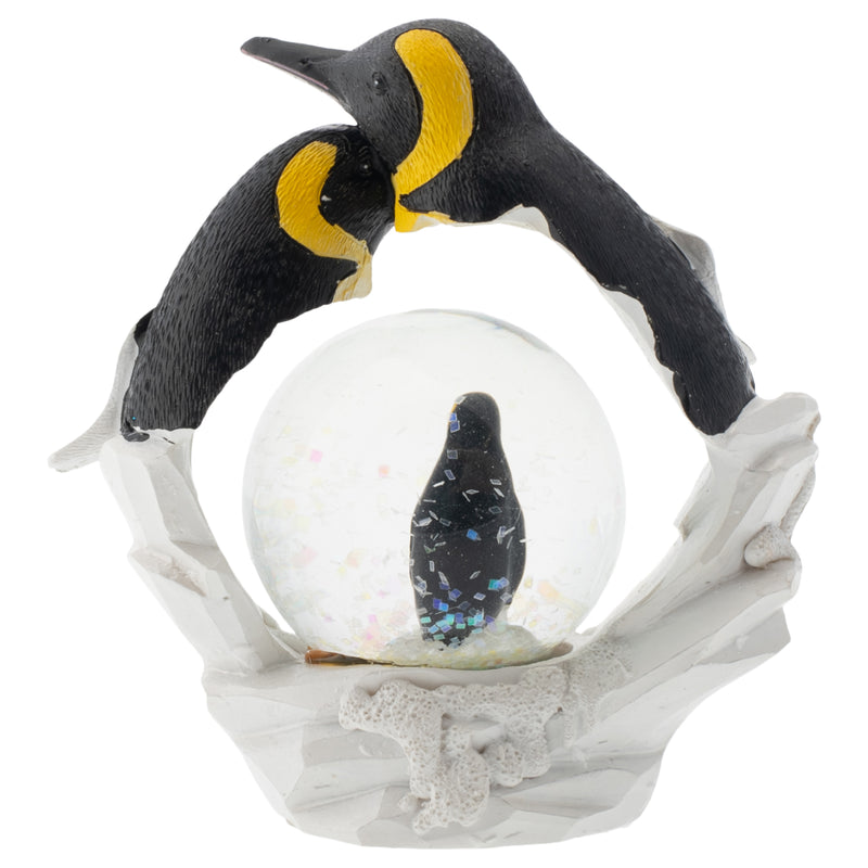 Yellow Neck Penguin Family Figurine 45MM Glitter Snow Globe Decoration