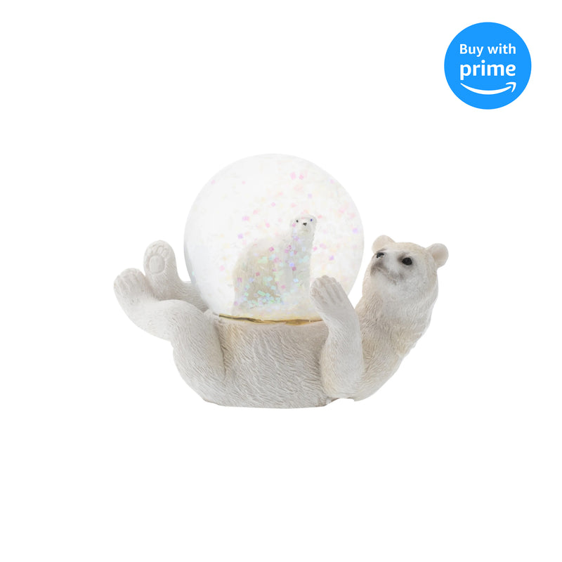 White Polar Bear Mommy and Cub Figurine 45MM Glitter Snow Globe Decoration