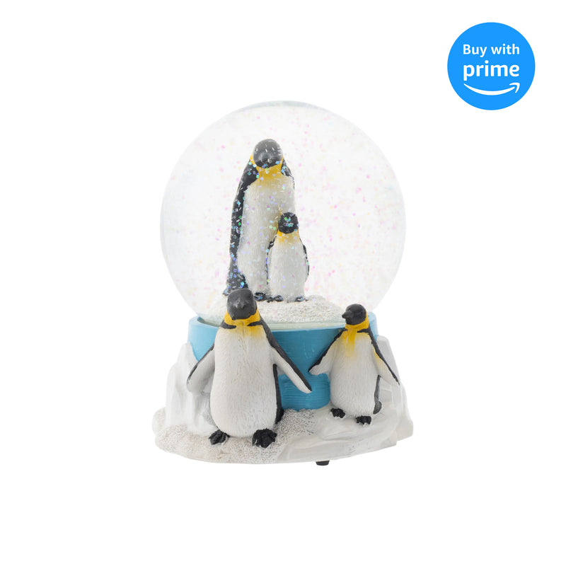 Elanze Designs King Penguin Family 100MM Musical Snow Globe Plays Tune Wonderful World