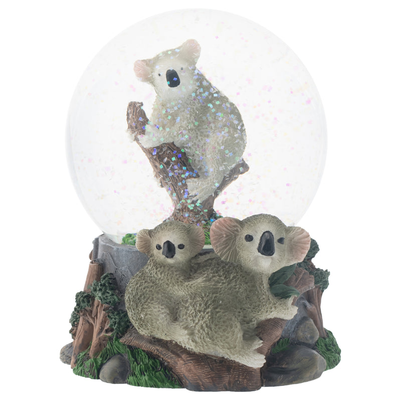 Climbing Koala Family 100MM Musical Snow Globe Plays Tune Born Free