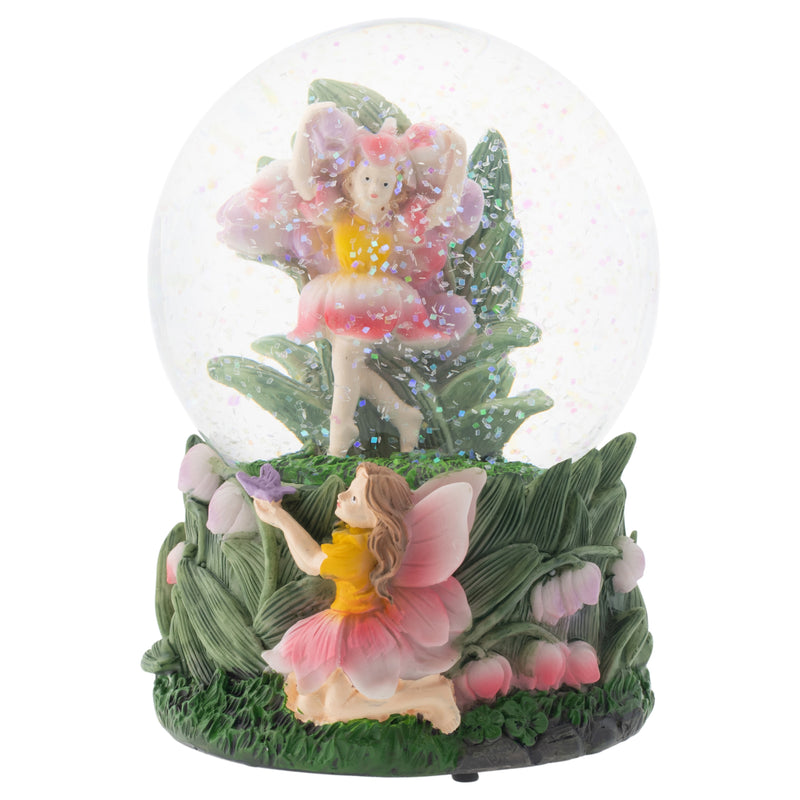 Bell Flower Fairy Friends 100MM Musical Snow Globe Plays Tune You Are My Sunshine