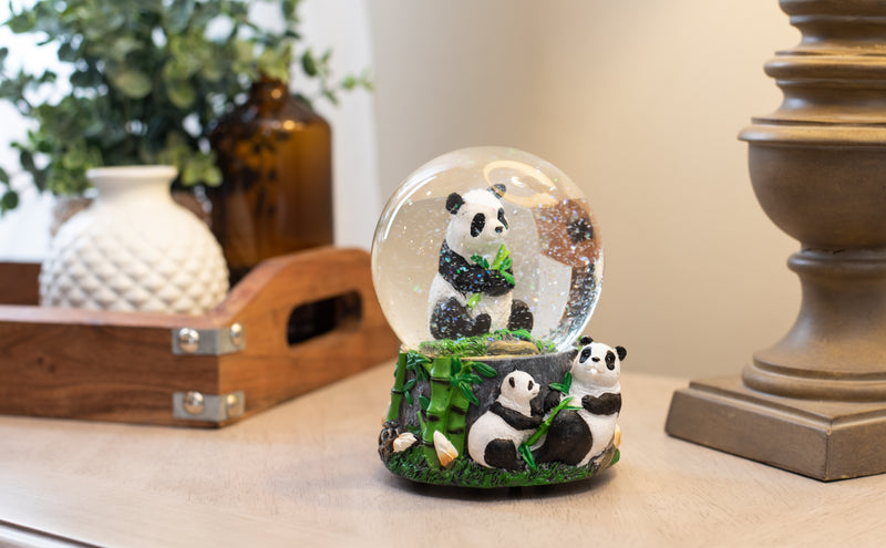 Elanze Designs Hugging Panda Bear Family 100MM Musical Snow Globe Plays Tune Born Free