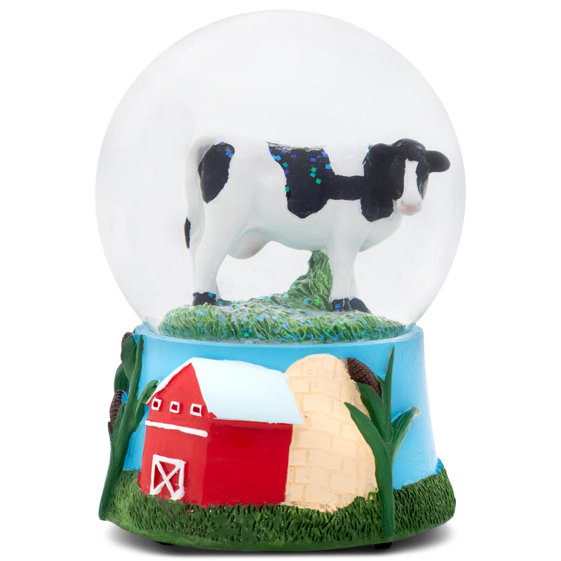 Cow and Farm Green 5.5 x 3.9 Resin Stone Glitter Water Globe Plays Born Free