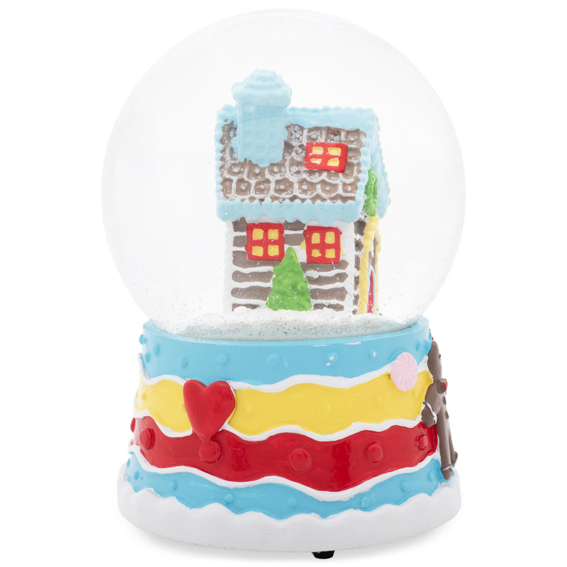 Gingerbread House Blue 5.7 x 3.9 Resin Stone Snow Globe Plays Deck the Halls