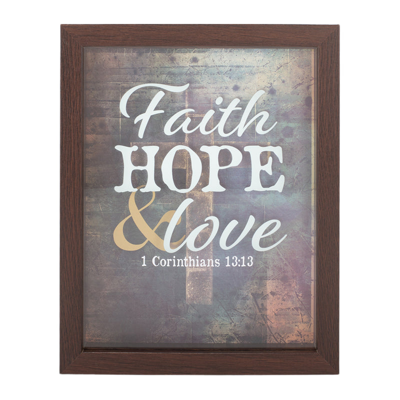 Faith Hope and Love Mahagony 8 x 10 Wood Grain Framed Wall Tabletop Sign