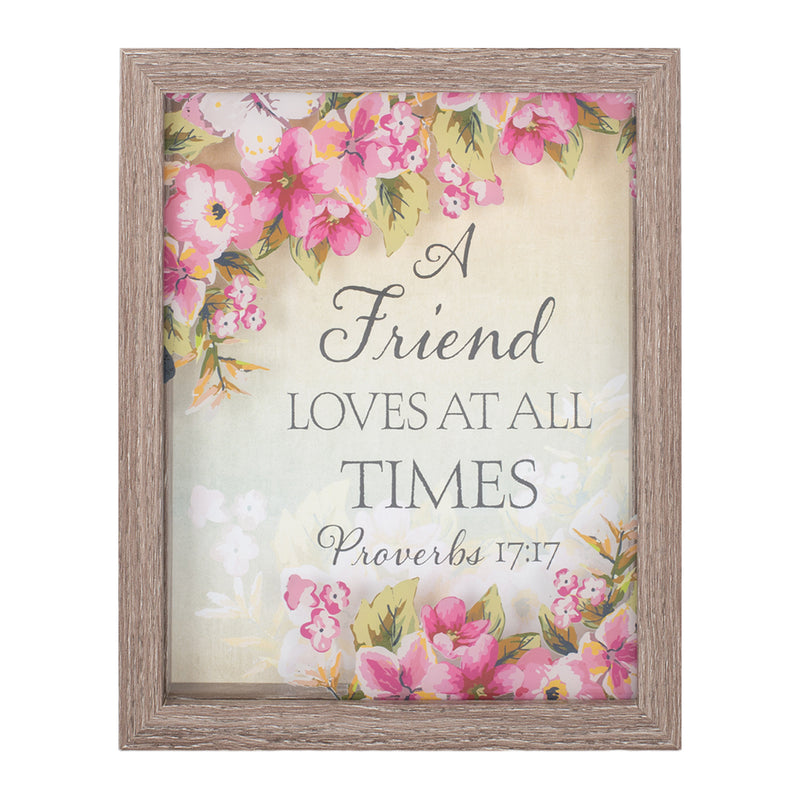Friend Loves All Times Pink Floral 8 x 10 Wood Grain Framed Wall Tabletop Sign
