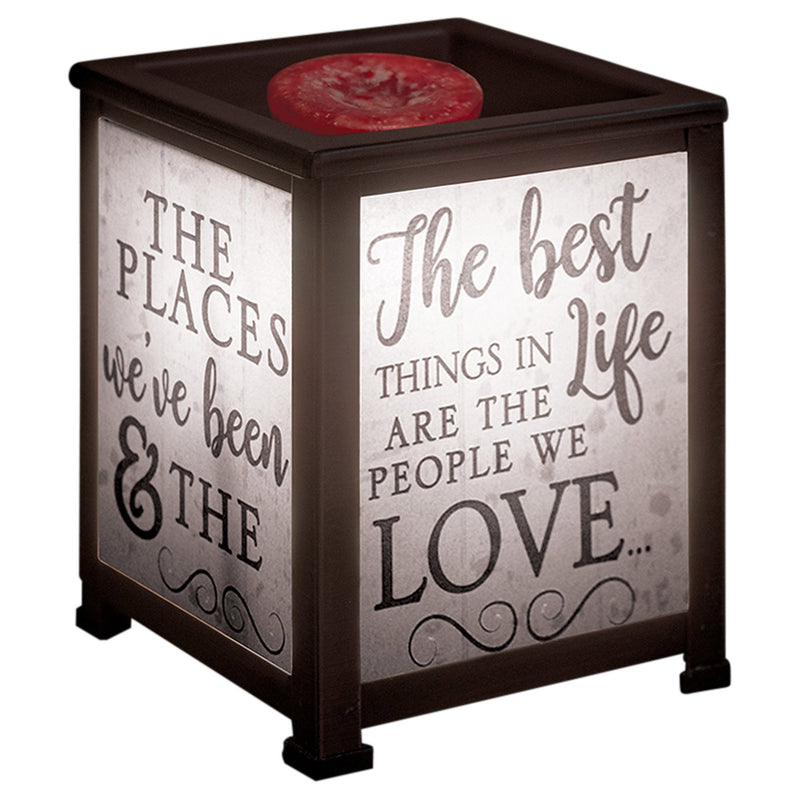 Glass Lantern Warmer with sentiment, "the best things in life are the people we love"