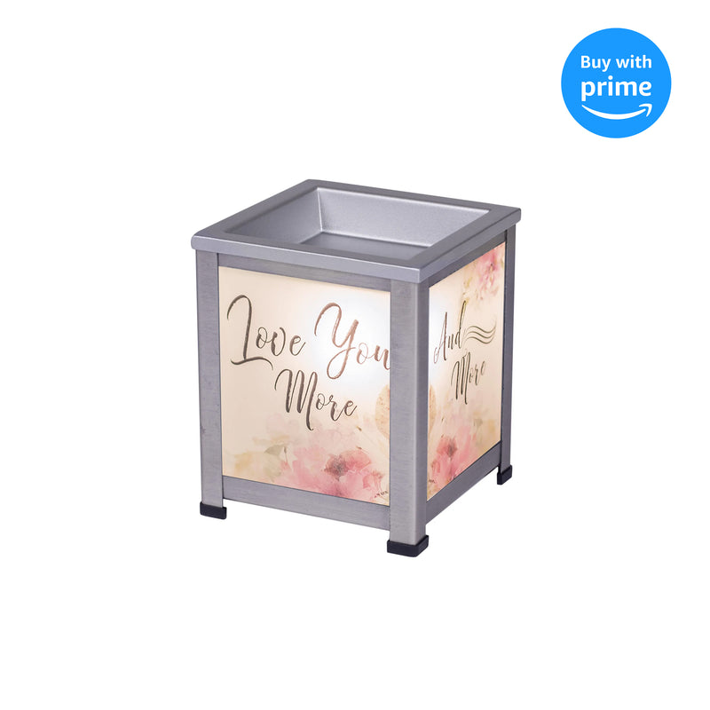 Everyday Love You More Silver Tone Metal Electrical Wax Tart and Oil Glass Lantern Warmer