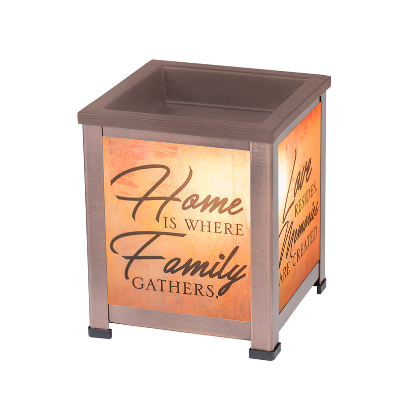 Home Family Love Copper Tone Metal Electrical Wax Tart and Oil Glass Lantern Warmer