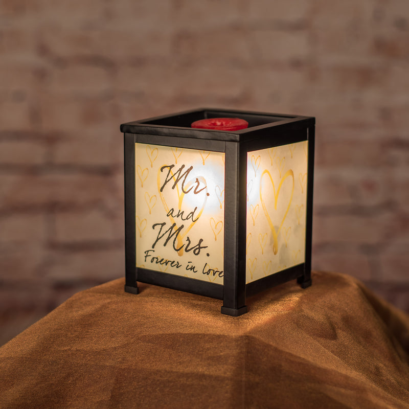 Mr. And Mrs. Forever Black Metal Electrical Wax Tart and Oil Glass Lantern Warmer