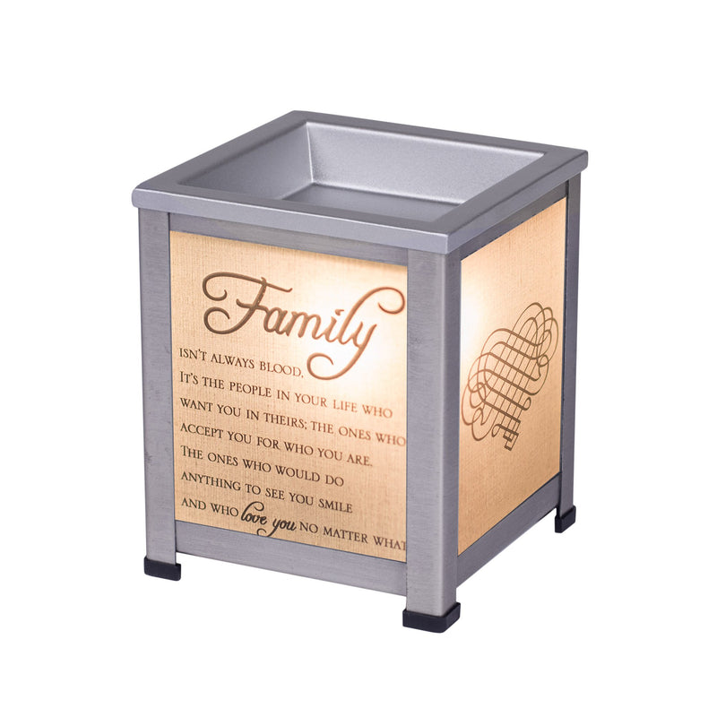 Family Love Silver Tone Metal Electrical Wax Tart and Oil Glass Lantern Warmer