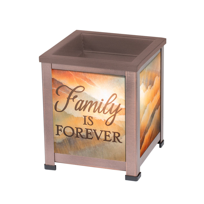 Family is Forever Copper Tone Metal Electrical Wax Tart and Oil Glass Lantern Warmer